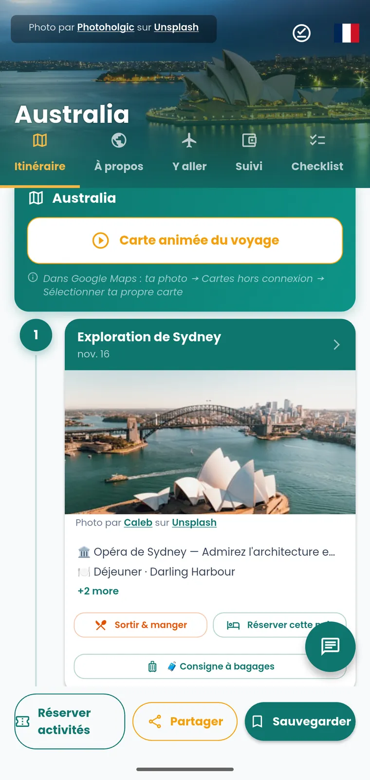 Screenshot of the PackLight itinerary generated for East Coast road trip: Sydney to Cairns in 3 weeks, what I'd change