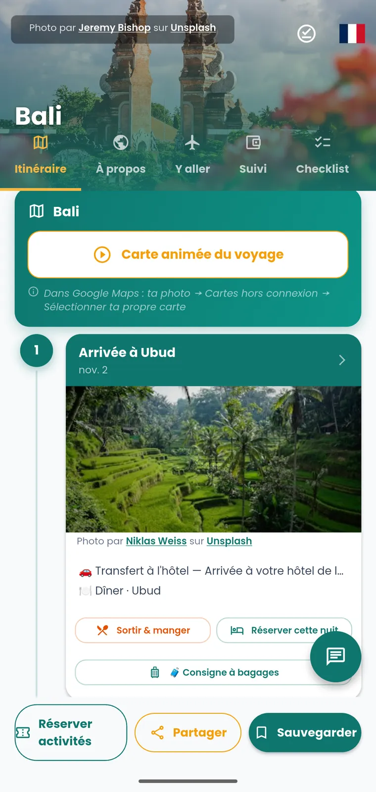 Itinéraire PackLight généré pour Bali