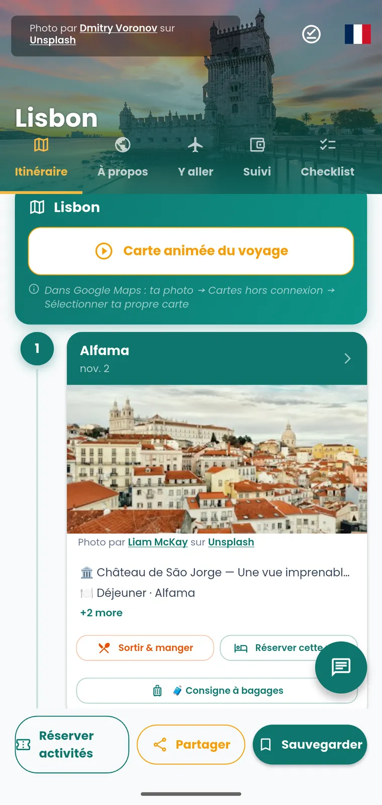 Itinéraire PackLight généré pour Lisbonne