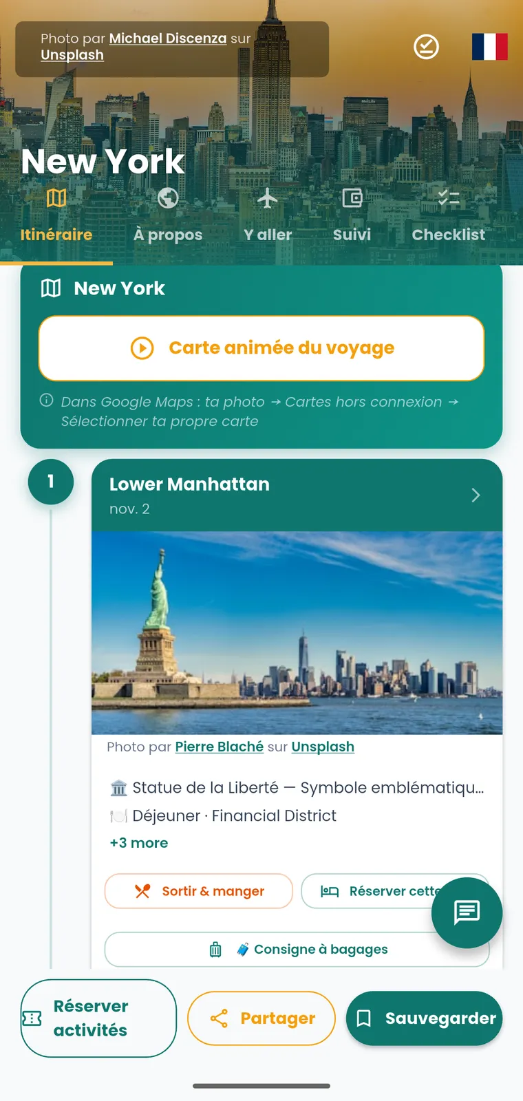 Itinéraire PackLight généré pour New York