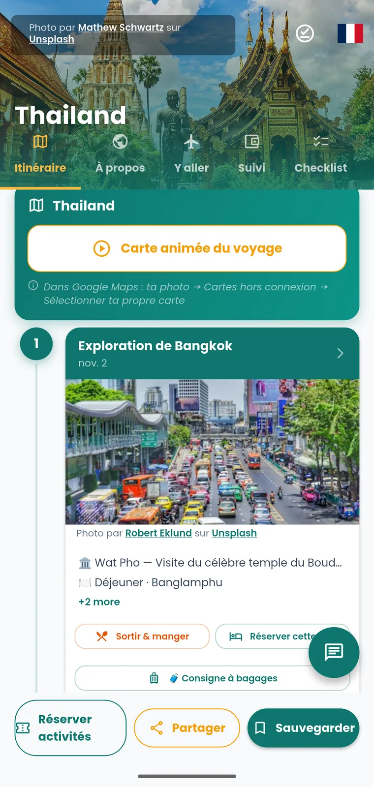 Itinéraire PackLight généré pour la Thaïlande
